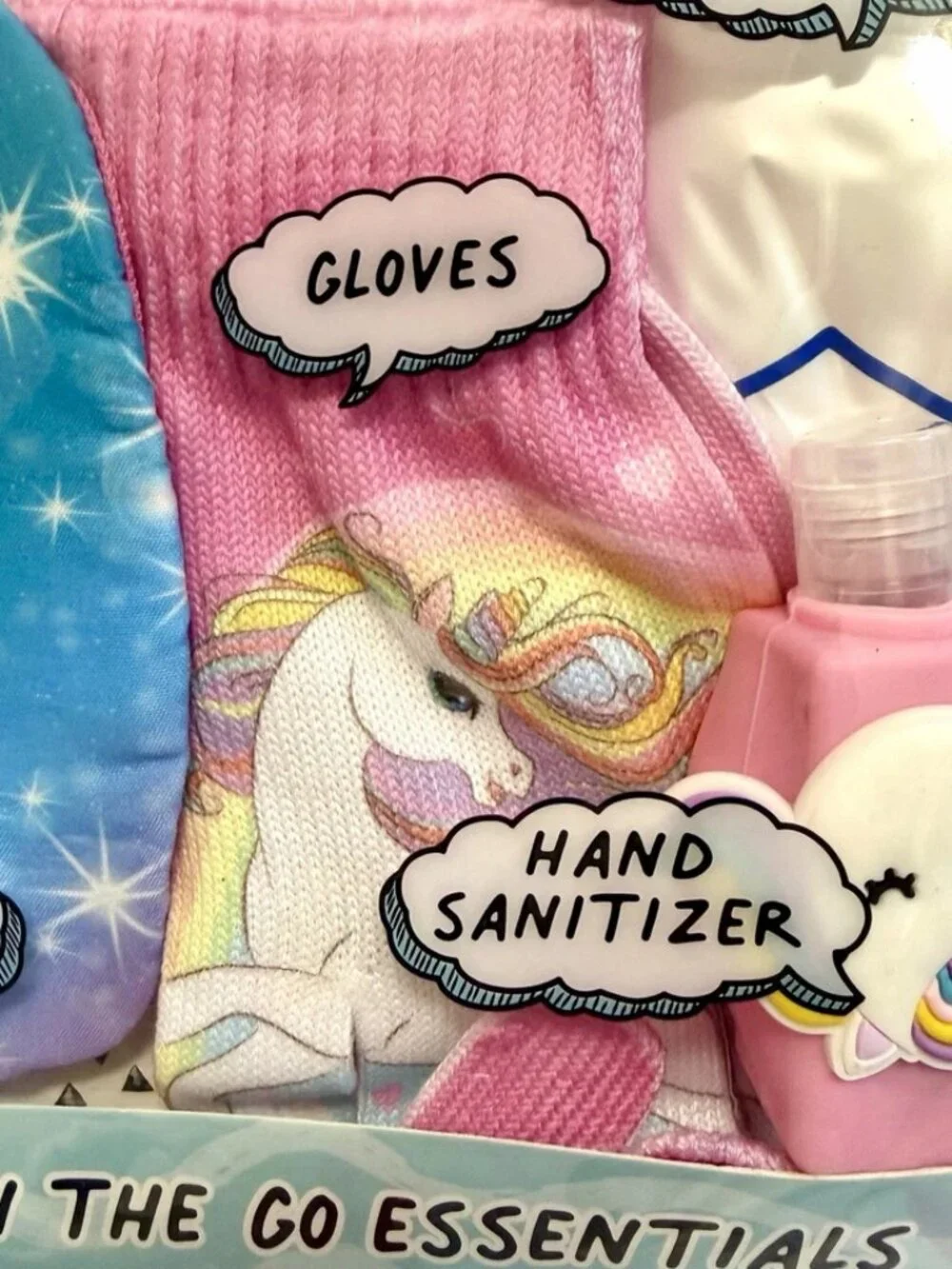 UNICORN Kids Essentials Flu / Cold Season Face Mask Hand Sanitizer Gloves NWT